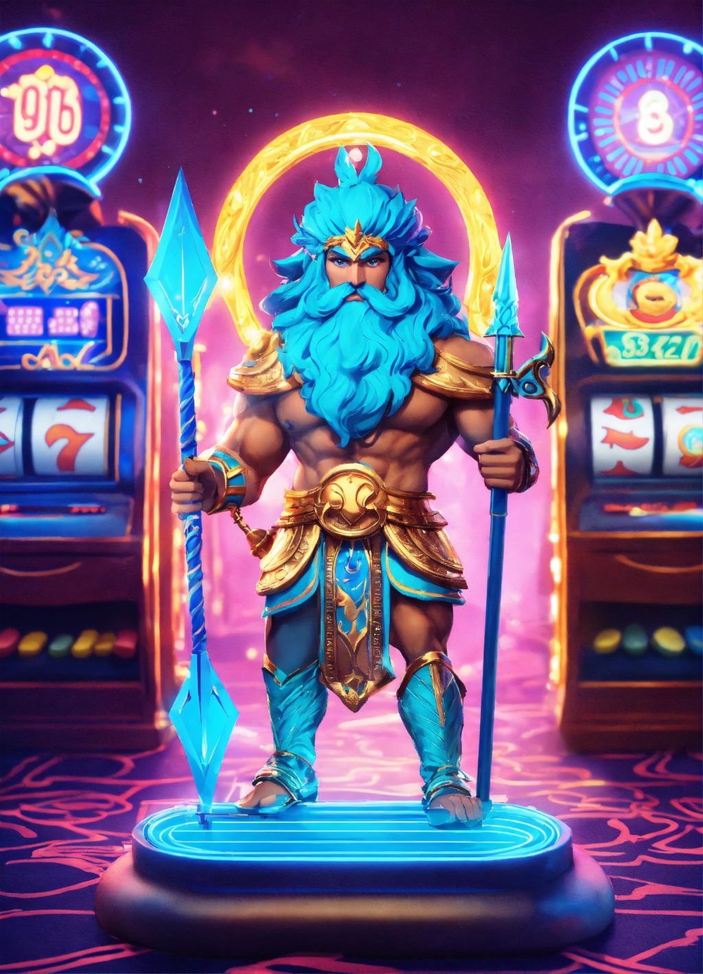 Cutie Q version character poseidon with spear，casi